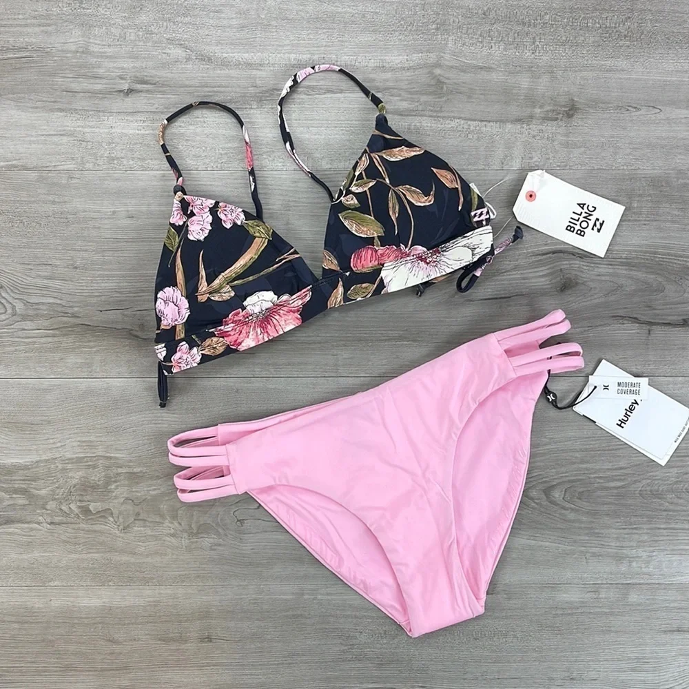 ☀️HURLEY☀️ BILLABONG ☀️SWEET TIDE FIXED TRI MAX MOD SURF BOTTON BIKINI
